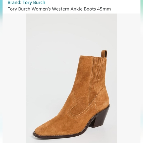 NEW Tory Burch Suede Leather Western Ankle Heeled block heel pointed toe Boots - Picture 3 of 17